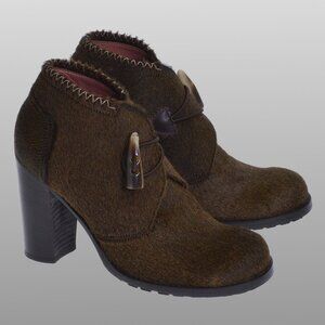 Goffredo Fantini Italian Haircalf Booties Horn Toggle Design, Brown, EU 37 (US 7